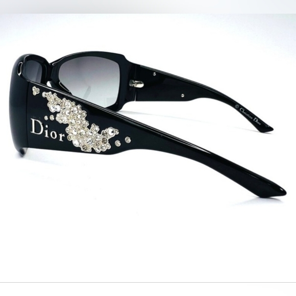 Christian Dior Y2K Sunglasses Black Logo Diamond Crystals Rectangle - Picture 7 of 14